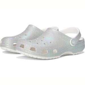 NEW CROCS Sizes 6-10 Women's Classic Iridescent Glitter Clog - White/Silver